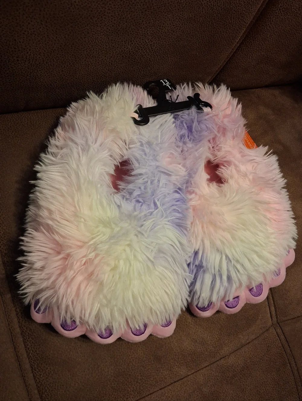 Wonder Nation Pastel Pink, Lavender Fuzzy Monster Yeti Slippers Size 13/1